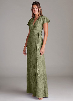 Azazie Ling Bridesmaid Dresses Pistachio A-Line Pleated Floral Burnout Dress image5