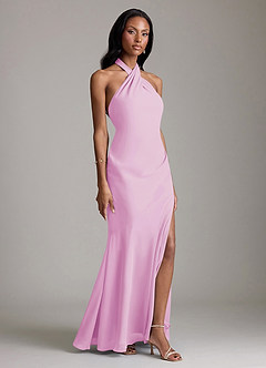 Azazie Lorena Bridesmaid Dresses Candy Pink Mermaid Pleated Chiffon Dress image3