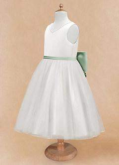 Azazie Seline Robe Demoiselle D'honneur Fillette Robe Trapèze en Tulle Arc Ivoire Agave image8