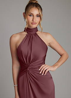 Azazie Gracelynn Bridesmaid Dresses Sangria Sheath Pleated Stretch Satin Dress image4