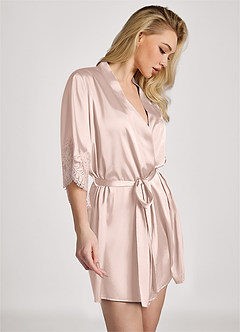 front Bata con mangas de encaje satinado