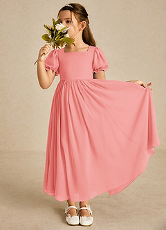Azazie Joss Flower Girl Dresses Coral A-Line with Sleeves Chiffon Dress image1
