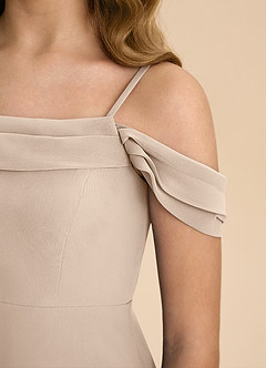 Azazie Anselie Junior Taupe A-Line Off the Shoulder Chiffon Dress image8