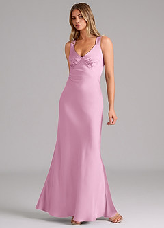 Azazie Kamila Brautjungfernkleider Eine Linie Plissee Stretch-Satin Kleid Bonbonrosa image3