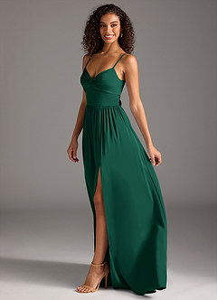 Azazie Zeya Bridesmaid Dresses Emerald A-Line Pleated Stretch Satin Dress image7