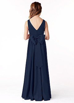 Azazie Hathaway Junior Robe Trapèze en Mat Satiné Arc Bleu Marine Foncé image2