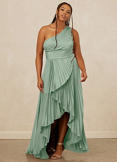 Christian Siriano Bridal for Azazie 1008 Bridesmaid Dresses Agave A-Line One Shoulder Stretch Satin Dress image9