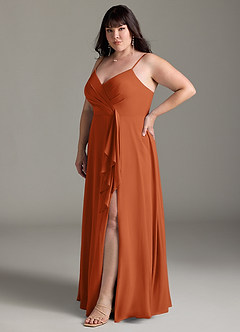Azazie Akita Vestidos de damas de honor Vestido de Naranja Quemada de Gasa de Corte en A image8