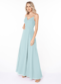 Azazie Lena Bridesmaid Dresses Mist A-Line Lace Chiffon Dress image3