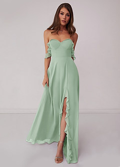 Barbie ♥ Azazie Bridesmaid Dresses Agave A-Line Off the Shoulder Chiffon Convertible Dress image3