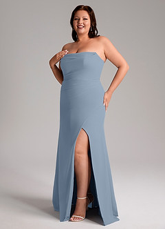 Azazie Leonis Bridesmaid Dresses Dusty Blue Sheath Strapless Chiffon Convertible Dress image13