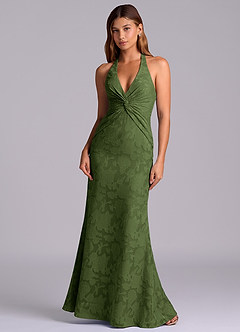 Azazie Valerie 신부 들러리 드레스 인어 주름진 플로럴 번아웃 바닥 길이 드레스 image3