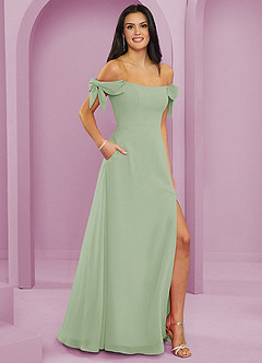 Barbie ♥ Azazie Bridesmaid Dresses Dusty Sage A-Line Off the Shoulder Chiffon Convertible Dress image4