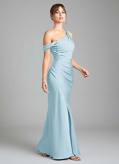 Azazie Madelyn Jurken voor bruidsmeisjes Converteerbaar Jurk van Stretch Satijn met Zeemeermin One-Shoulder Hemelsblauw image12