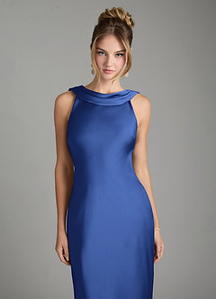 Azazie Aussie Bridesmaid Dresses Royal Blue Sheath Pleated Stretch Satin Dress image3