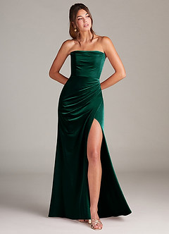 Azazie Leonis Bridesmaid Dresses Emerald Mermaid Strapless Velvet Dress image1