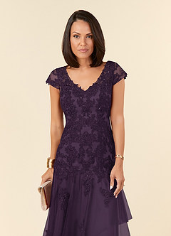 Azazie Romy Mother of the Bride Dresses Plum Mermaid V-Neck Sequins Tulle Dress image5