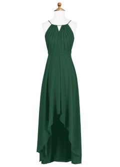 Azazie Oaklynn Junior Robe Trapèze en Mousseline de soie Plissée Vert Foncé image6