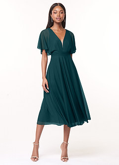 Azazie Tinsley Robes de demoiselle d'honneur Robe Trapèze en Maille Plissée Vert Pin image1