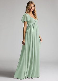 Azazie Madisynn Brautjungfernkleider für Schwangere Schleifen Chiffon Bodenlänge Kleid image3