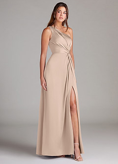 Azazie Brooke Bridesmaid Dresses English Rose A-Line One Shoulder Stretch Satin Dress image5