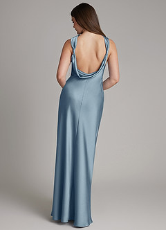 Azazie Dimitra Bridesmaid Dresses Dusty Blue A-Line Pleated Stretch Satin Dress image7