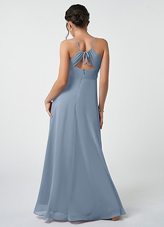 Azazie Avelina Junior Dusty Blue A-Line Pleated Chiffon Dress image3