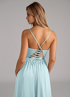 Azazie Aaida Robes de demoiselle d'honneur Robe Trapèze en Satin extensible Corset Bleu Nuage image2