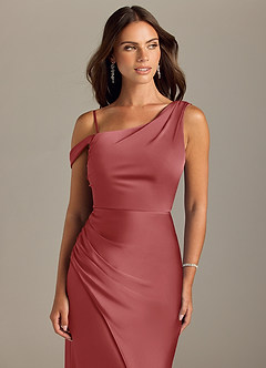 Azazie Madelyn Bridesmaid Dresses Antique Rose Mermaid One Shoulder Stretch Satin Convertible Dress image5