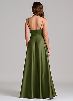 Azazie Amani Bridesmaid Dresses Olive A-Line Pleated Stretch Satin Dress image5