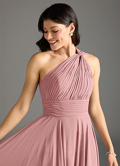 Azazie Charlize 신부 들러리 드레스 A라인 한쪽 어깨 쉬폰 발목 길이 드레스 image5