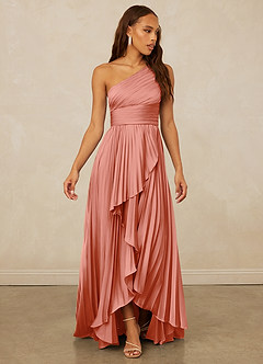 Christian Siriano Bridal for Azazie 1008 Bridesmaid Dresses Coral A-Line One Shoulder Stretch Satin Dress image3