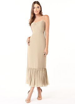 Azazie Justina Bridesmaid Dresses Champagne A-Line Sweetheart Neckline Chiffon Dress image1