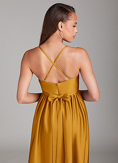 Azazie Llana Maternity Bridesmaid Dresses A-Line Stretch Satin Floor-Length Dress with Pockets image4