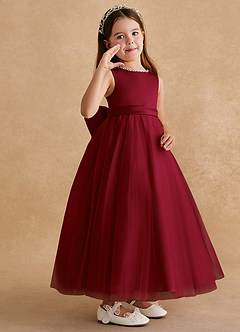 Azazie Cookie Flower Girl Dresses Burgundy A-Line Bow Tulle Dress image2