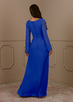 Azazie Belinda vestidos de madre de la novia Vestido de Azul Real de Gasa de Corte En A con Cuello en V Plisado image2