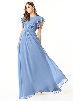 Azazie Daphne Bescheidene Brautjungfernkleider A-Linie Gekräuselt Chiffon Bodenlänge Kleider image3