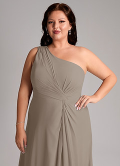 Azazie Brooke Vestidos de damas de honor Vestido de Gris Pardo de Gasa de Corte en A con Hombro unilateral image13