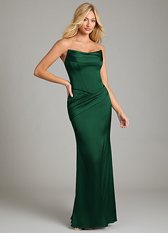 Azazie Sorrel Bridesmaid Dresses Dark Green Mermaid Strapless Stretch Satin Convertible Dress image11