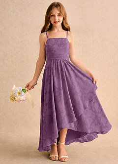 Azazie Twilight Girls Formal Sukienki dla dziewczynek sypiących kwiaty Litera A Plisowana Kwiatowe wypalenie Asymetryczny Sukienka image1