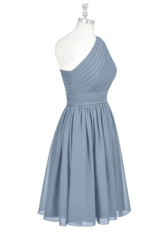 Azazie Katrina Robes de demoiselle d'honneur Robe Trapèze en Mousseline de soie Ue épaule Bleu Poussiéreux image8