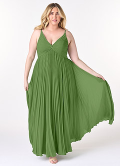 Azazie Raychelle Brautjungfernkleider A-Linie V-Hals Chiffon Kleid Basilikum image8