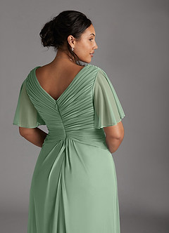 Azazie Emmeline Mother of the Bride Dresses Matcha A-Line V-Neck Pleated Mesh Dress image11