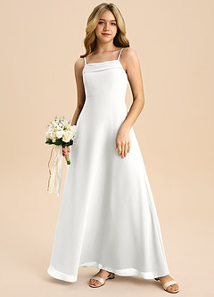 Azazie Anselie Junior White A-Line Off the Shoulder Chiffon Dress image7