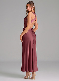 Azazie Evadne Vestidos de damas de honor Vestido de Merlot de Satén Elástico de Corte Recto con Plisado image2