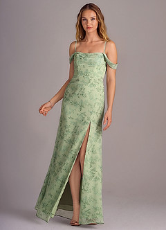 Azazie Saige Bridesmaid Dresses Green Fern Floral A-Line Off the Shoulder Chiffon Convertible Dress image5