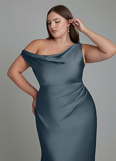 Azazie Emerson Robes de demoiselle d'honneur Robe Sirène en Satin extensible Épaules dénudées Violet Crépusculaire image12