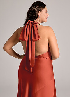 Azazie Velli Abiti da Damigella Abito Sirena in Raso Elasticizzato Collo Alto Ruggine image13