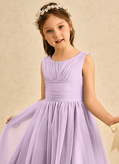 Azazie Macaron Robe Demoiselle D'honneur Fillette Robe Trapèze en Tulle Plissée Frostiges Flieder image5
