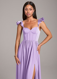 Azazie Denisse Bridesmaid Dresses Lilac A-Line Ruched Stretch Satin Dress image6